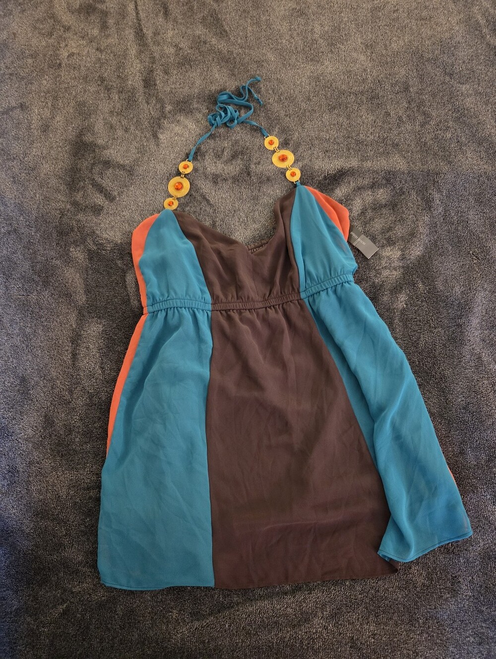 Y2K VINTAGE Colorblock Halter Jeweled Top SIZE L